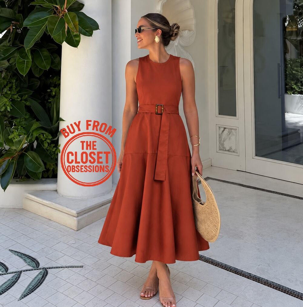 ZARA European Summer Belted Midi Dress NWT | Orange Resort A-Line Dress